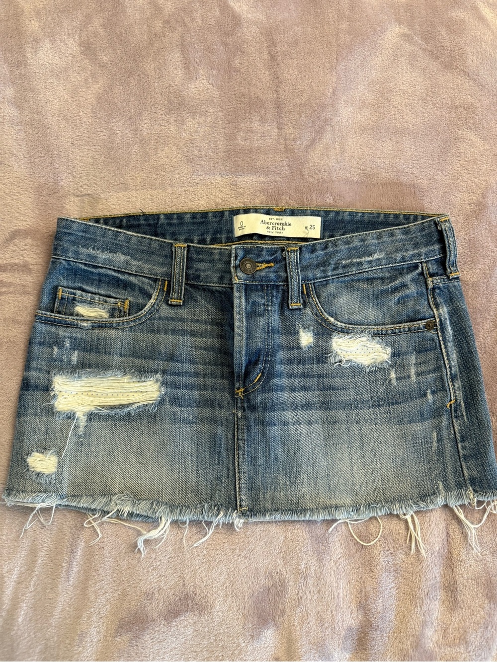 Abercrombie and Fitch Distressed Blue Denim Mini Skirt - Casual Raw Hem